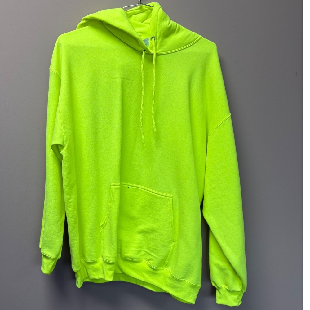 Port & Company Essential Fleece Hoodie Neon Safety Yellow Pullover 2XL